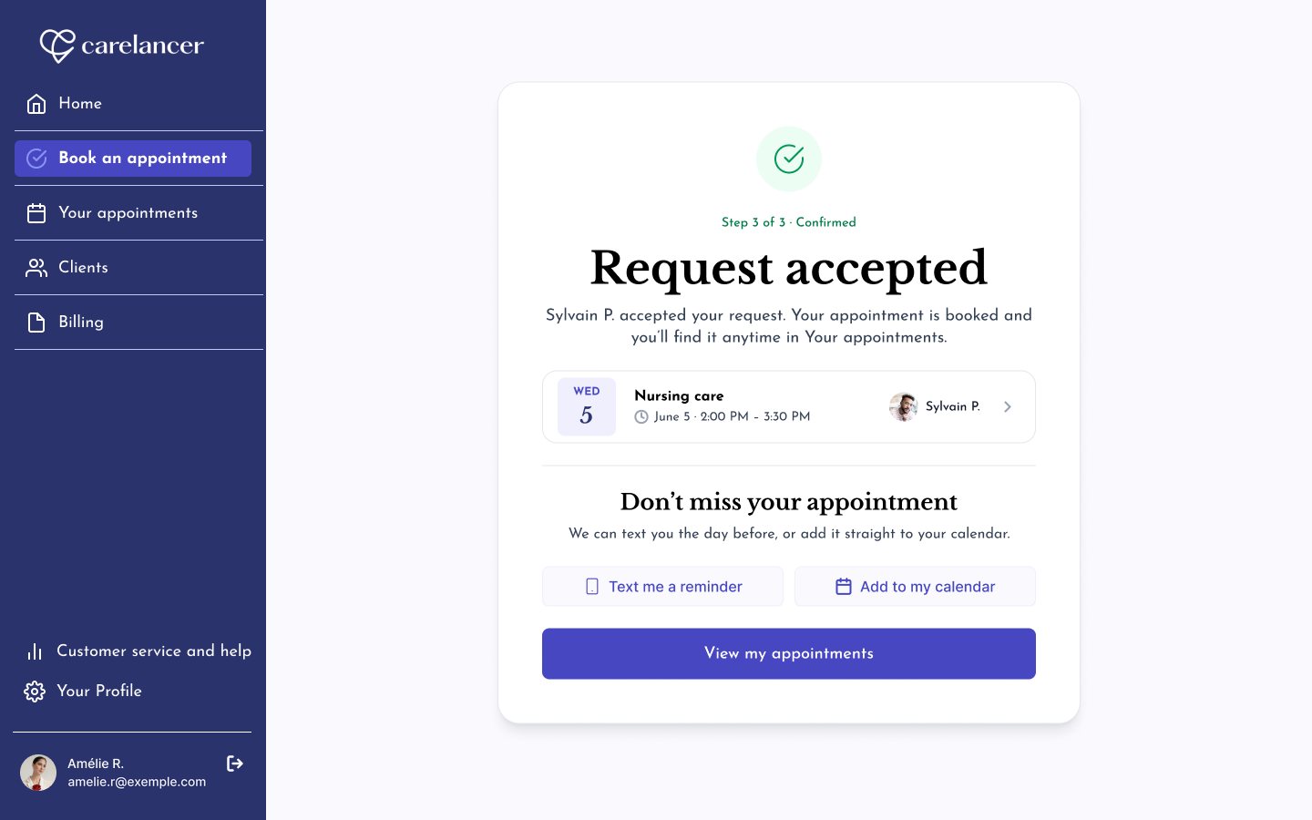 Request accepted confirmation screen